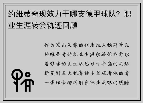 约维蒂奇现效力于哪支德甲球队？职业生涯转会轨迹回顾